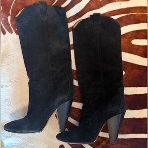 Isabel Marant Vintage Ruth Black Suede Leather Knee High Heeled Western Boots 8